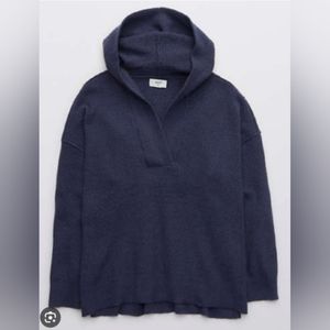 Aerie CozyUp Waffle V-Neck Hoodie Sweater‎